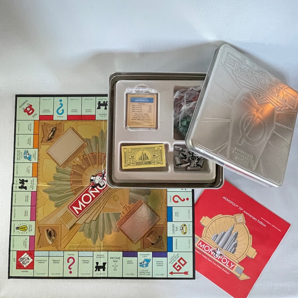 MONOPOLY Game 70th Anniversary Tin Classic Children’s Board Game Parker Bro